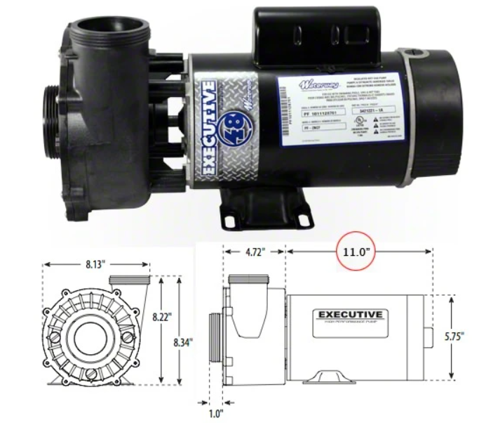 Waterway Executive 4 HP 1 Speed 2" Intake 2" Discharge 56 Frame 230 Volt Pump 3711621-1D